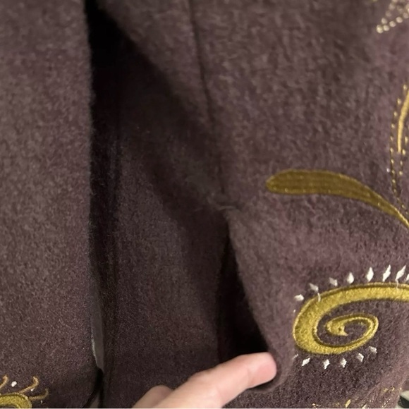 Carson Vintage Boiled Wool Jacket Velvet Collar SZ L Brown Artsy Embroidered EUC - Picture 5 of 13